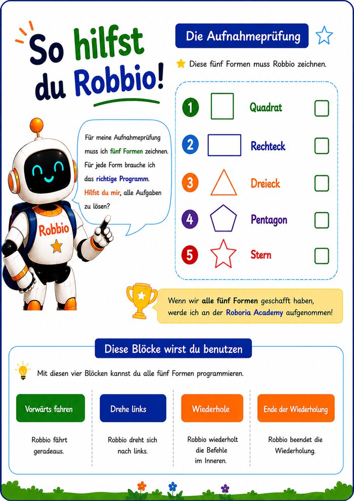 Heftseite: So hilfst du Robbio – die Aufnahmeprüfung